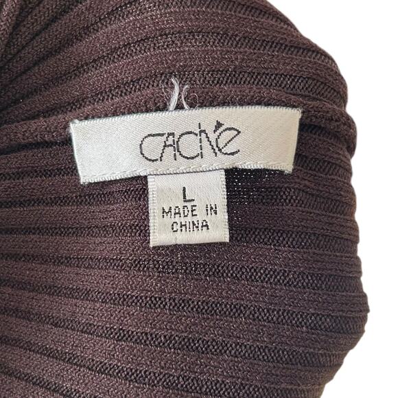 Cache Brown Gold Ribbed Tube Top Shirt Womens Sz Large Y2K V Neck 3/4 Sleeve - Picture 8 of 16